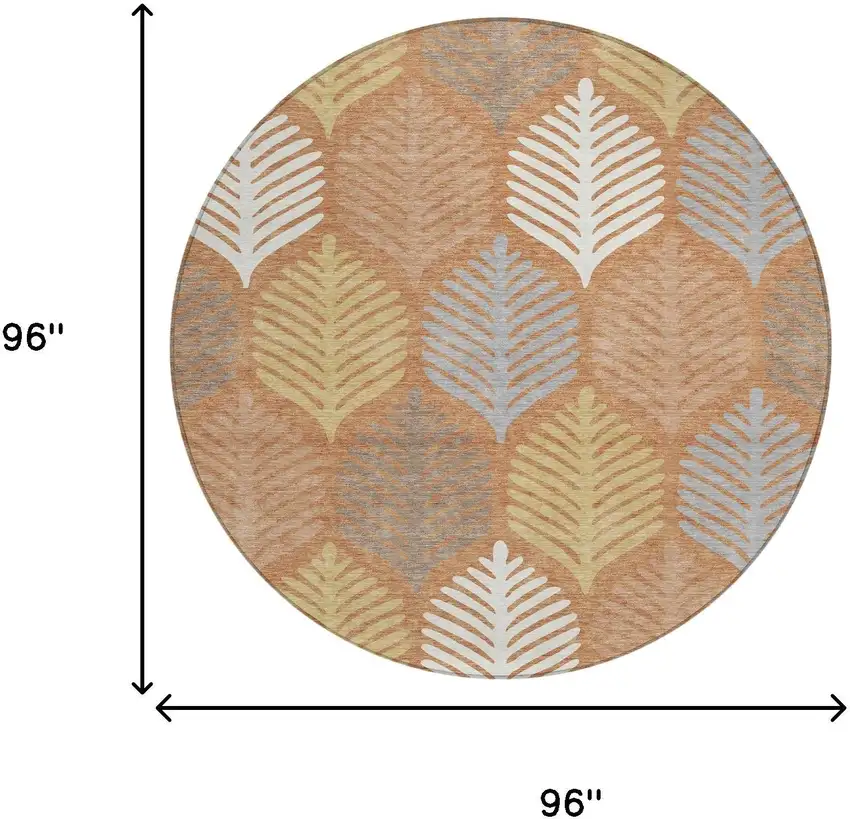 8' Orange And Copper Round Floral Washable Indoor Outdoor Area Rug Photo 8
