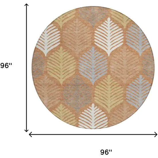 8' Orange And Copper Round Floral Washable Indoor Outdoor Area Rug Photo 8