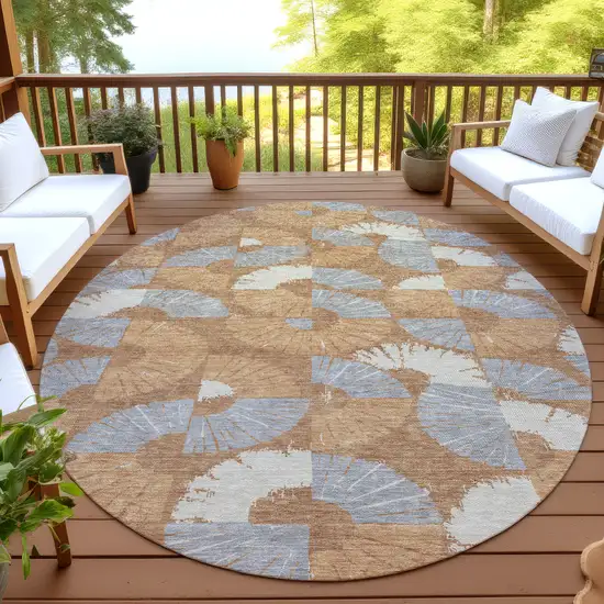 8' Orange And Copper Round Geometric Washable Indoor Outdoor Area Rug Photo 4