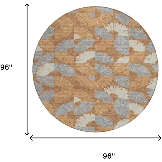 8' Orange And Copper Round Geometric Washable Indoor Outdoor Area Rug Photo 8