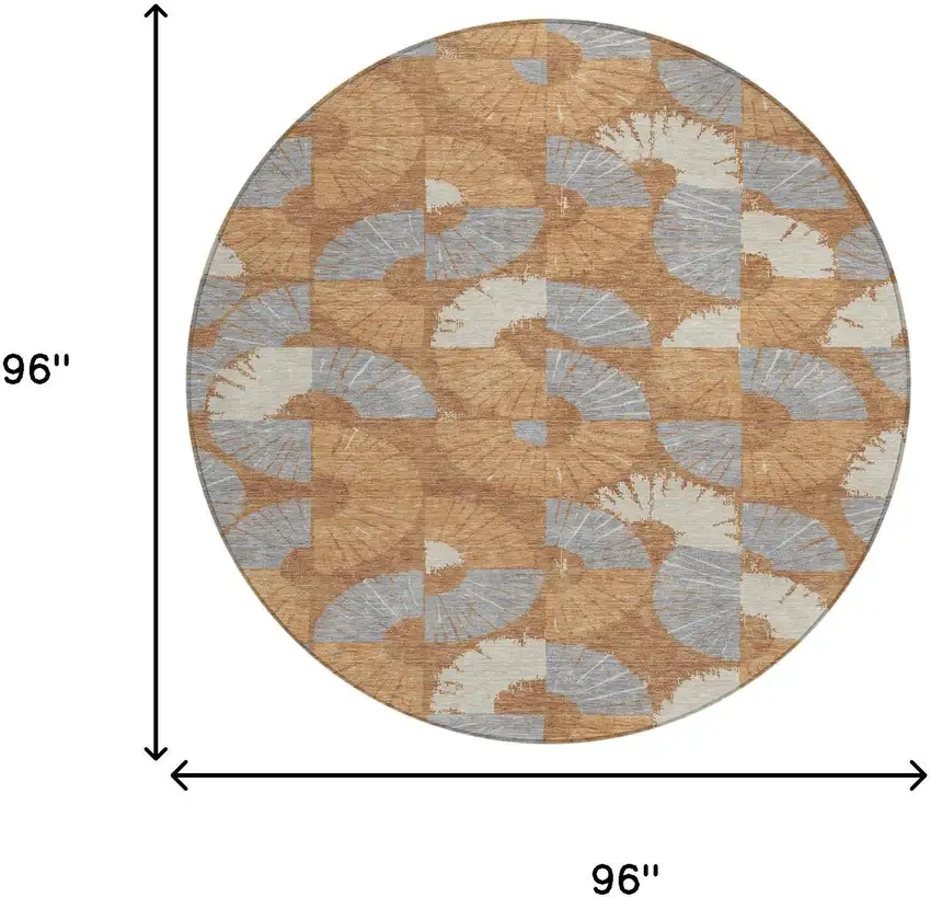 8' Orange And Copper Round Geometric Washable Indoor Outdoor Area Rug Photo 8