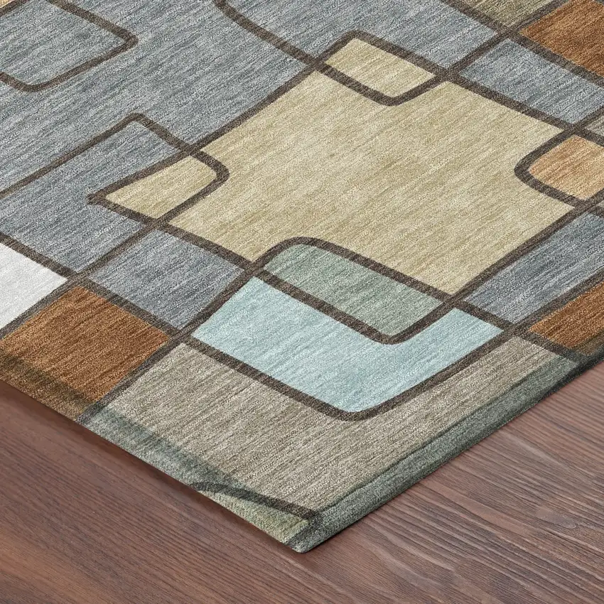 8' Orange And Copper Round Geometric Washable Indoor Outdoor Area Rug Photo 6
