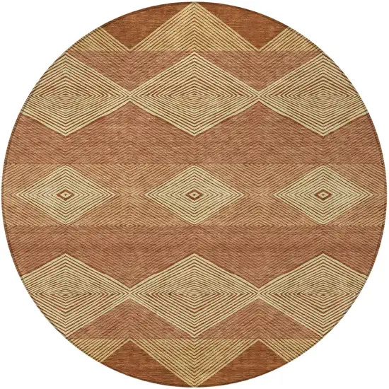 8' Orange And Copper Round Geometric Washable Indoor Outdoor Area Rug Photo 3