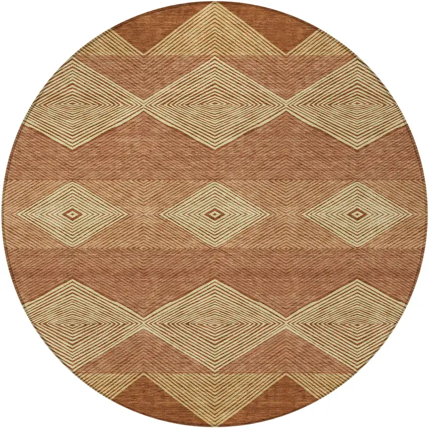 8' Orange And Copper Round Geometric Washable Indoor Outdoor Area Rug Photo 3