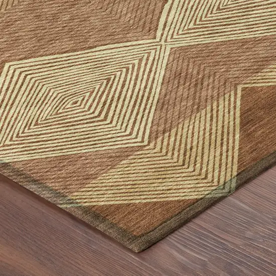 8' Orange And Copper Round Geometric Washable Indoor Outdoor Area Rug Photo 6