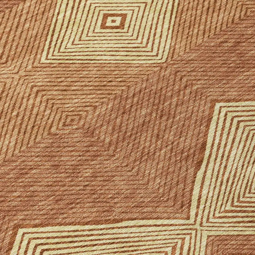 8' Orange And Copper Round Geometric Washable Indoor Outdoor Area Rug Photo 7
