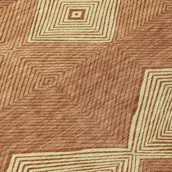 8' Orange And Copper Round Geometric Washable Indoor Outdoor Area Rug Photo 7