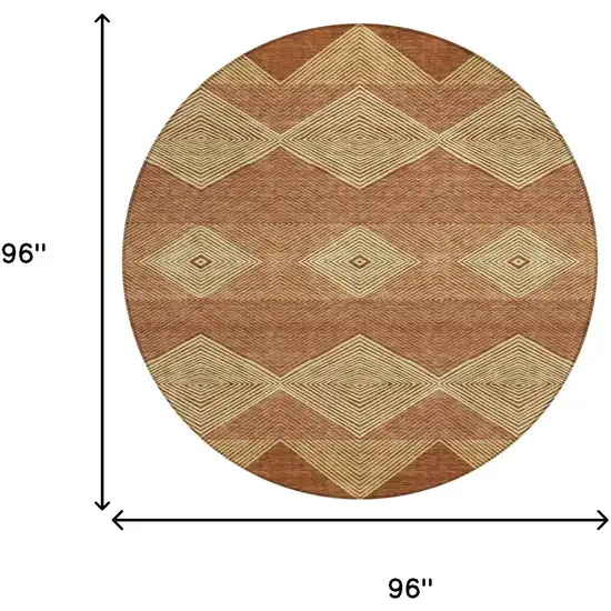 8' Orange And Copper Round Geometric Washable Indoor Outdoor Area Rug Photo 8