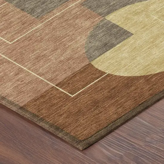 8' Orange And Copper Round Geometric Washable Indoor Outdoor Area Rug Photo 5