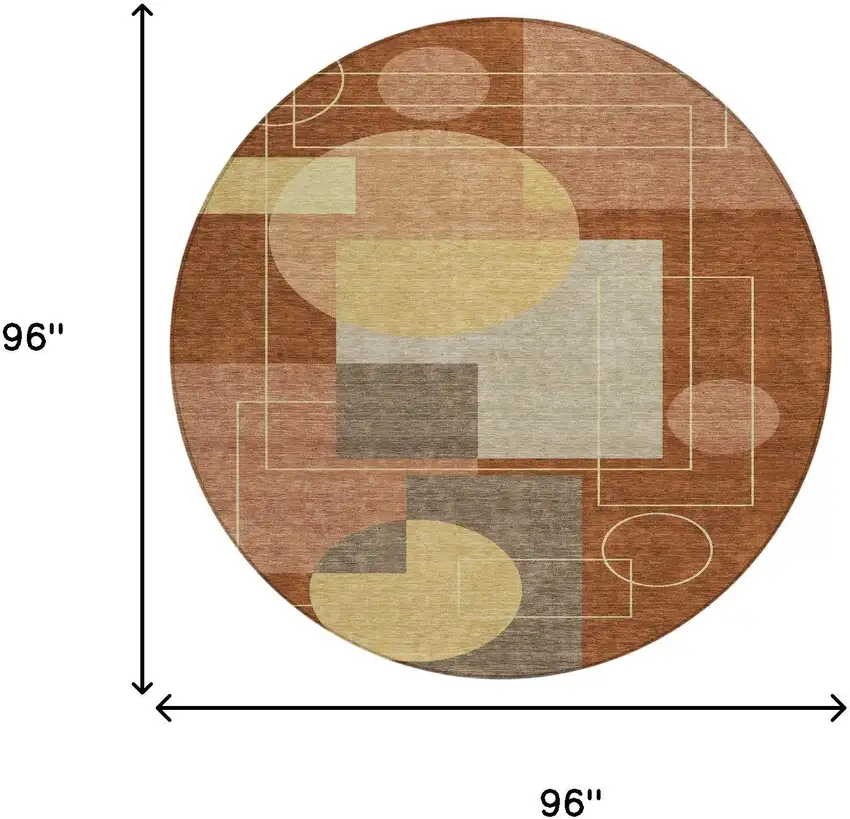 8' Orange And Copper Round Geometric Washable Indoor Outdoor Area Rug Photo 7