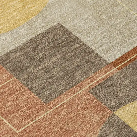 8' Orange And Copper Round Geometric Washable Indoor Outdoor Area Rug Photo 6