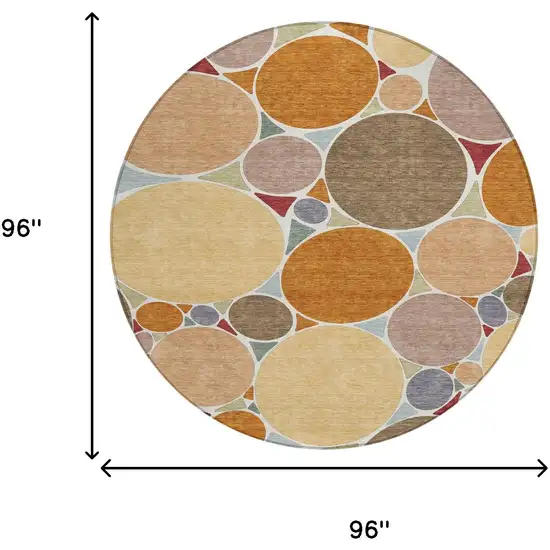 8' Orange And Copper Round Geometric Washable Indoor Outdoor Area Rug Photo 7