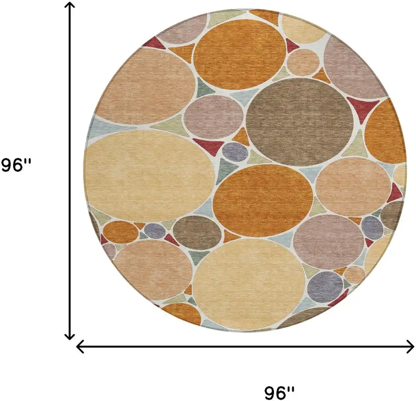 8' Orange And Copper Round Geometric Washable Indoor Outdoor Area Rug Photo 7