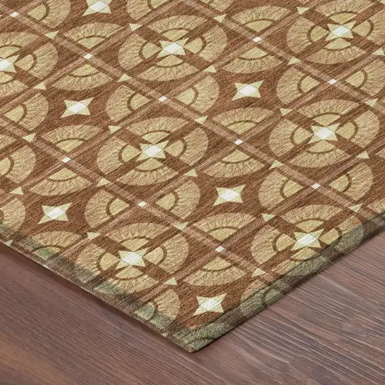 8' Orange And Copper Round Geometric Washable Indoor Outdoor Area Rug Photo 5