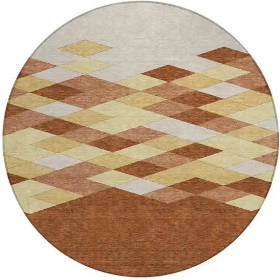 8' Orange And Copper Round Geometric Washable Indoor Outdoor Area Rug Photo 3