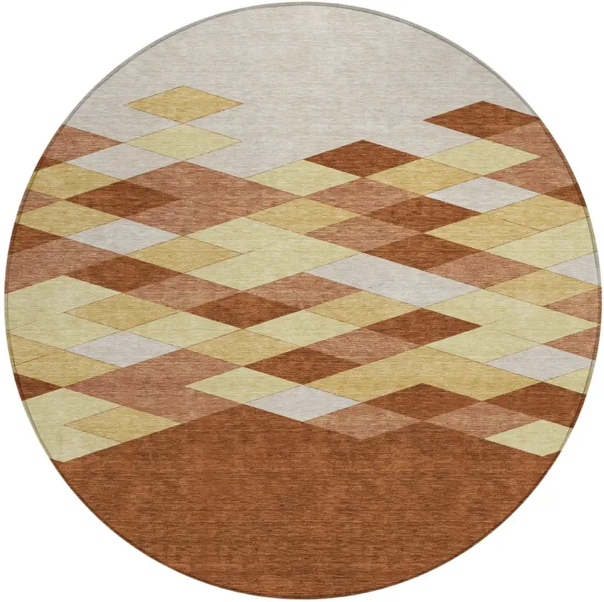 8' Orange And Copper Round Geometric Washable Indoor Outdoor Area Rug Photo 2