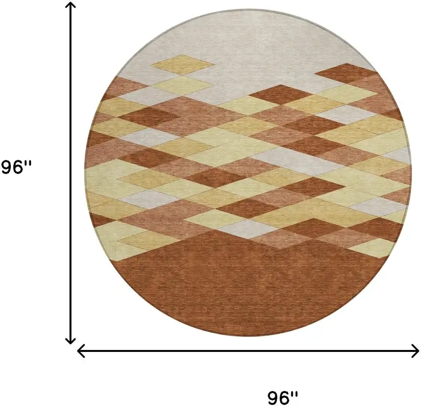 8' Orange And Copper Round Geometric Washable Indoor Outdoor Area Rug Photo 7