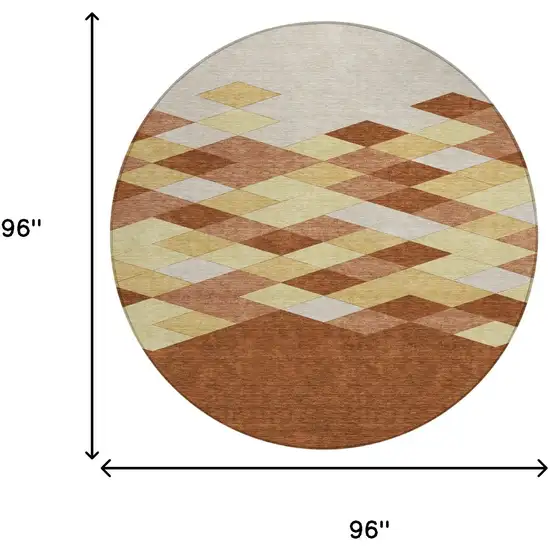 8' Orange And Copper Round Geometric Washable Indoor Outdoor Area Rug Photo 7