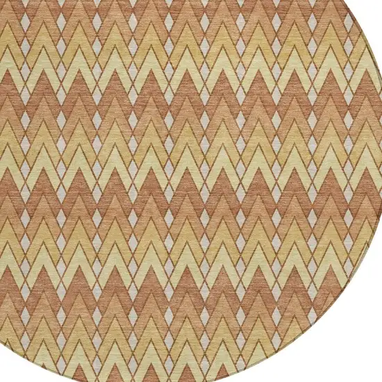 8' Orange And Copper Round Geometric Washable Indoor Outdoor Area Rug Photo 3
