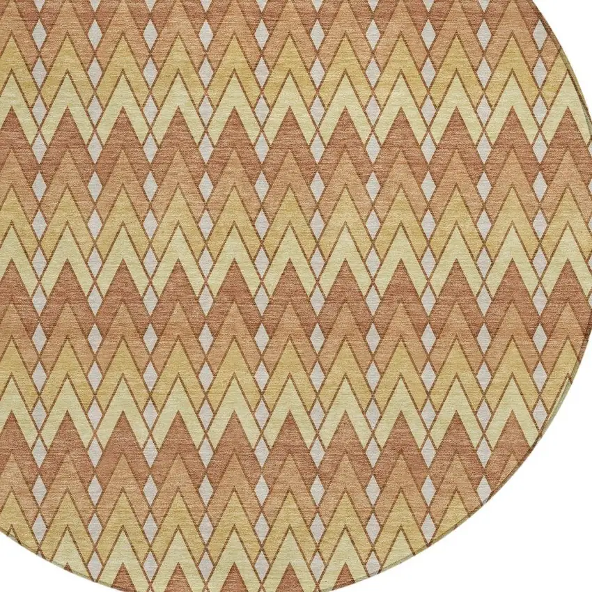 8' Orange And Copper Round Geometric Washable Indoor Outdoor Area Rug Photo 3