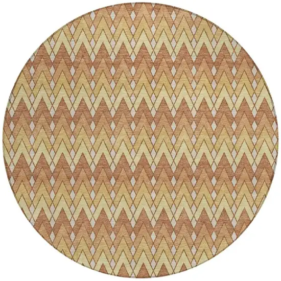 8' Orange And Copper Round Geometric Washable Indoor Outdoor Area Rug Photo 4