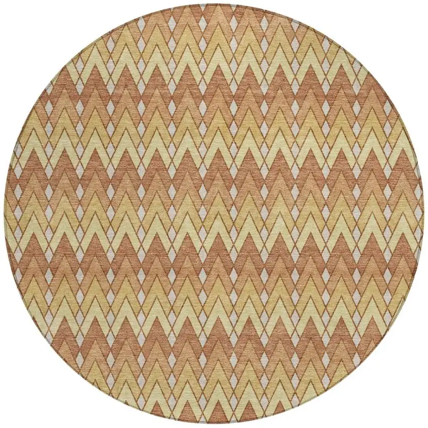 8' Orange And Copper Round Geometric Washable Indoor Outdoor Area Rug Photo 4