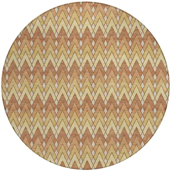 8' Orange And Copper Round Geometric Washable Indoor Outdoor Area Rug Photo 2