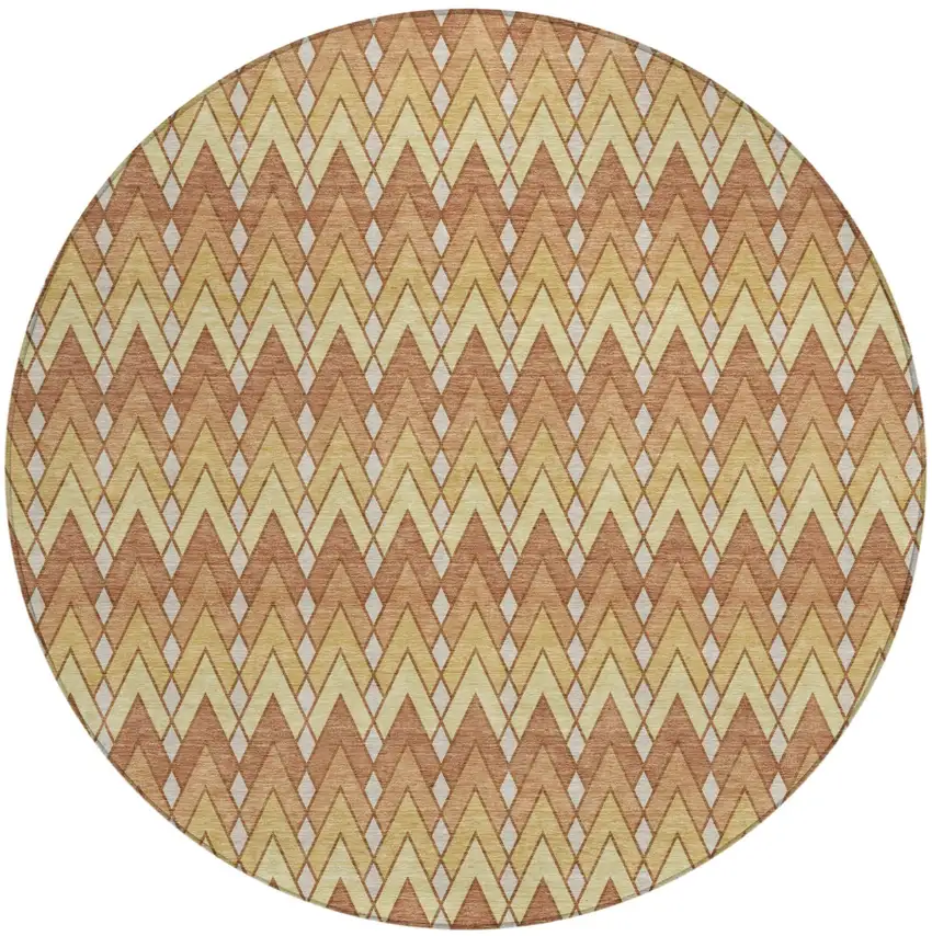 8' Orange And Copper Round Geometric Washable Indoor Outdoor Area Rug Photo 2