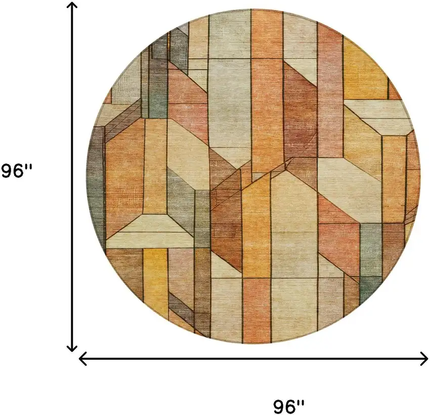 8' Orange And Copper Round Geometric Washable Indoor Outdoor Area Rug Photo 8