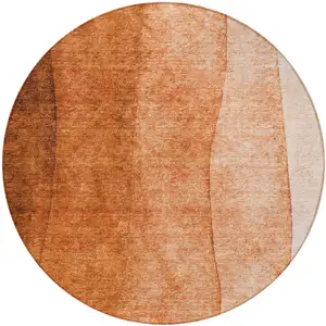 Photo of 8' Orange And Copper Round Ombre Washable Indoor Outdoor Area Rug
