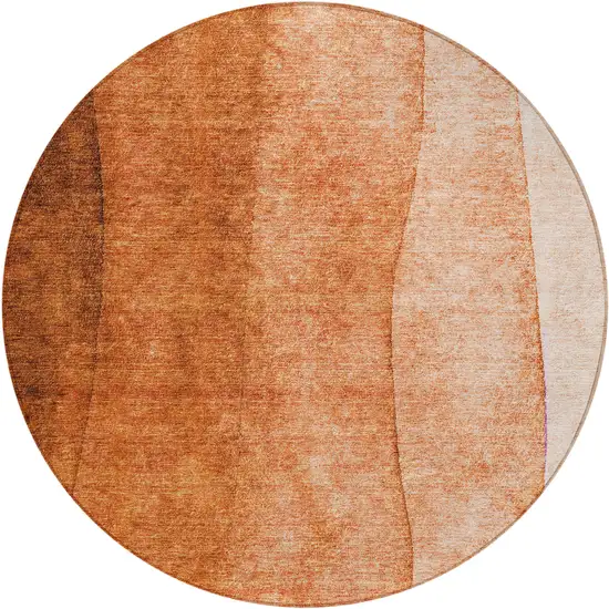 8' Orange And Copper Round Ombre Washable Indoor Outdoor Area Rug Photo 1