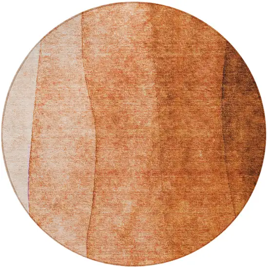 8' Orange And Copper Round Ombre Washable Indoor Outdoor Area Rug Photo 4