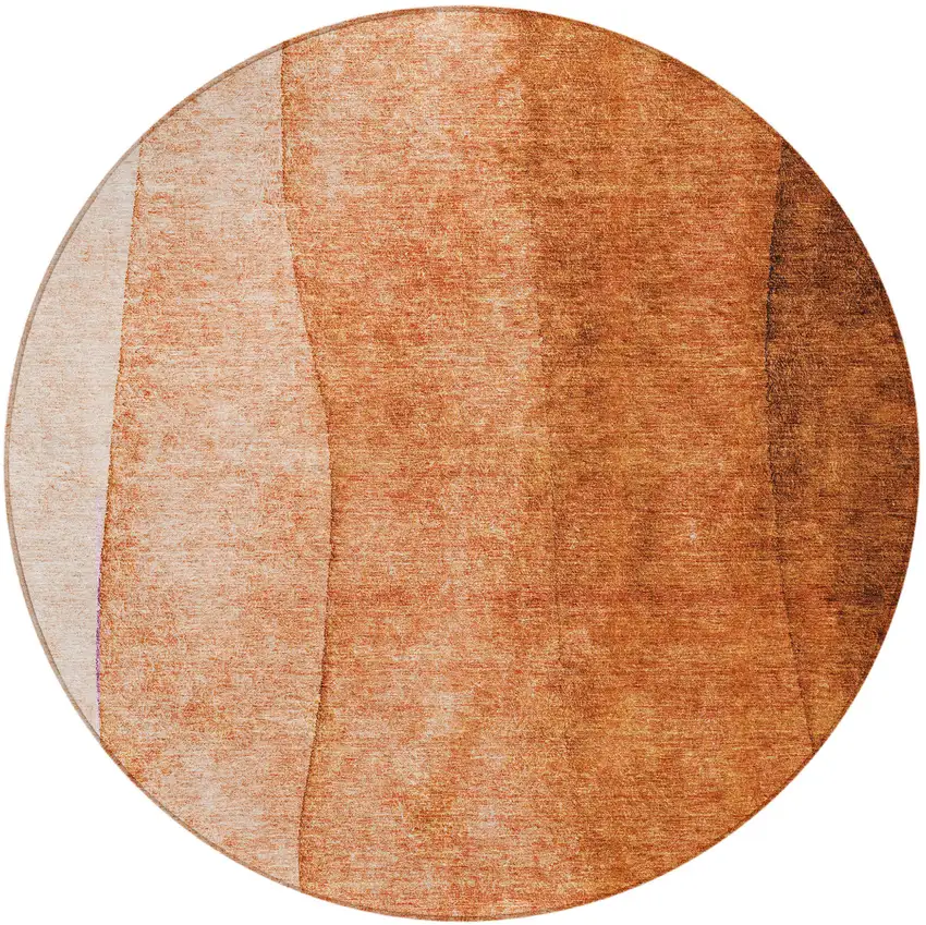 8' Orange And Copper Round Ombre Washable Indoor Outdoor Area Rug Photo 4