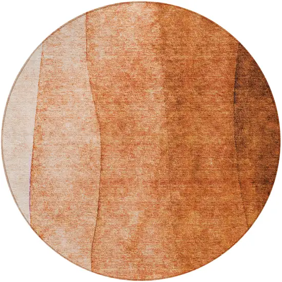 8' Orange And Copper Round Ombre Washable Indoor Outdoor Area Rug Photo 4