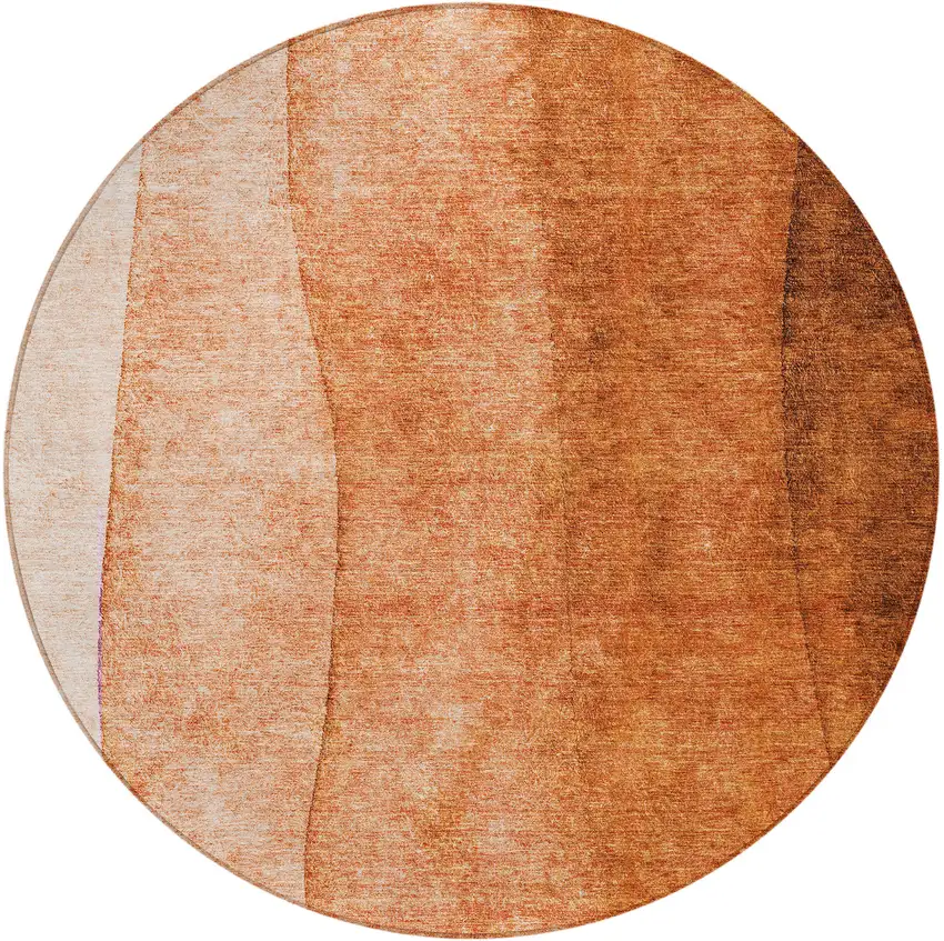 8' Orange And Copper Round Ombre Washable Indoor Outdoor Area Rug Photo 4