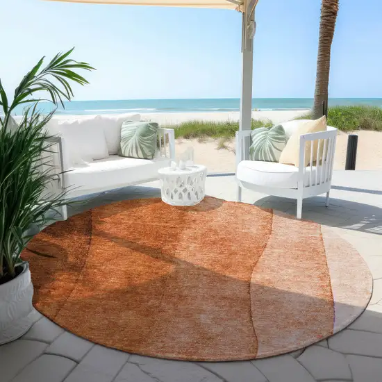 8' Orange And Copper Round Ombre Washable Indoor Outdoor Area Rug Photo 5