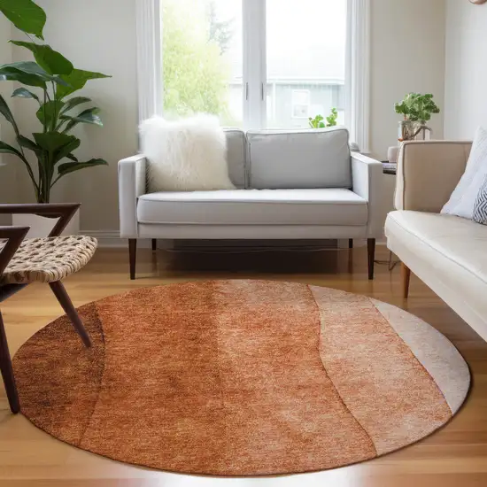 8' Orange And Copper Round Ombre Washable Indoor Outdoor Area Rug Photo 6