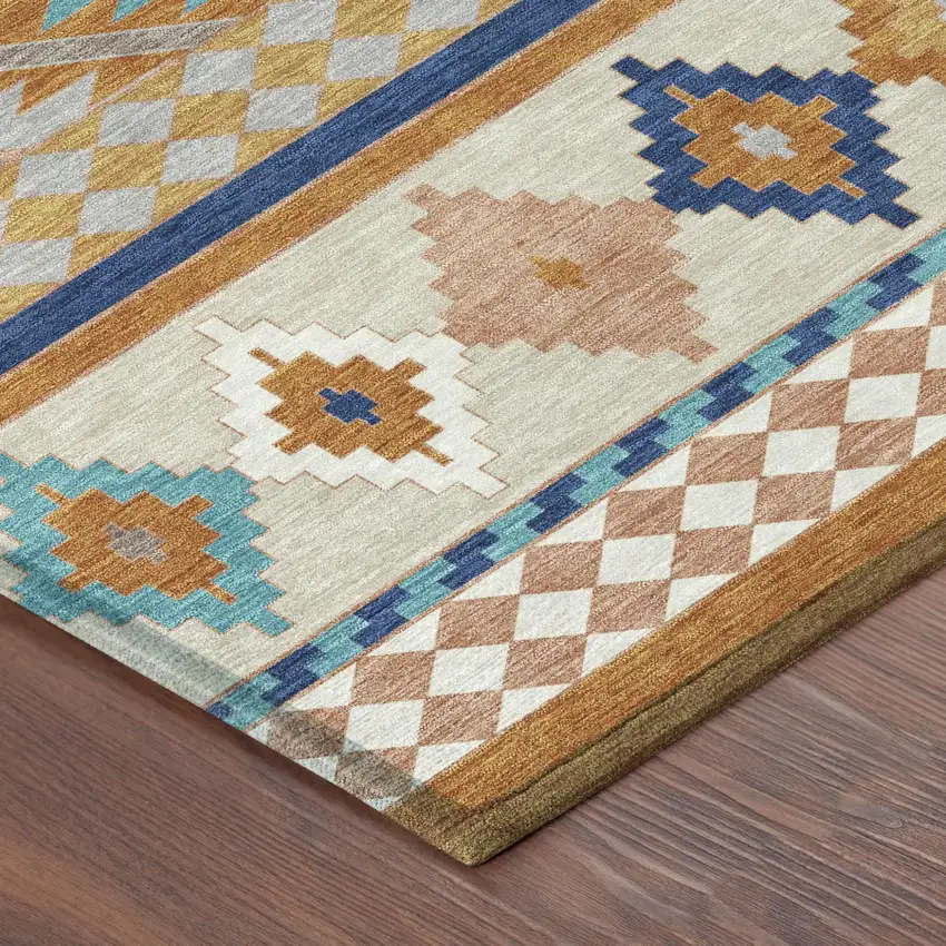 8' Orange And Copper Round Southwestern Washable Indoor Outdoor Area Rug Photo 5