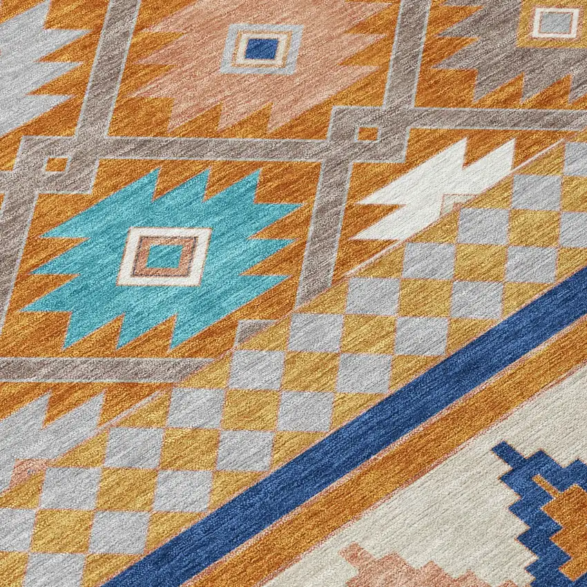 8' Orange And Copper Round Southwestern Washable Indoor Outdoor Area Rug Photo 6