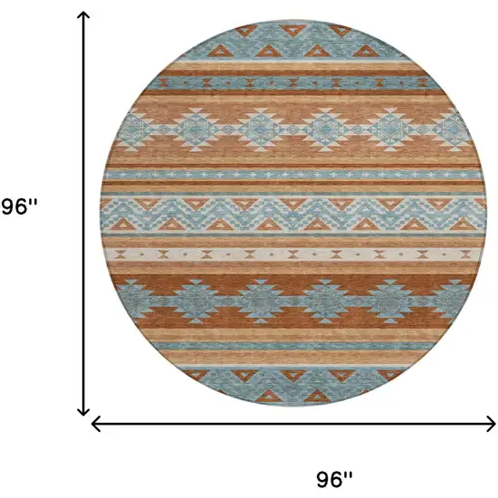 8' Orange And Copper Round Southwestern Washable Indoor Outdoor Area Rug Photo 7