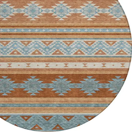 8' Orange And Copper Round Southwestern Washable Indoor Outdoor Area Rug Photo 3