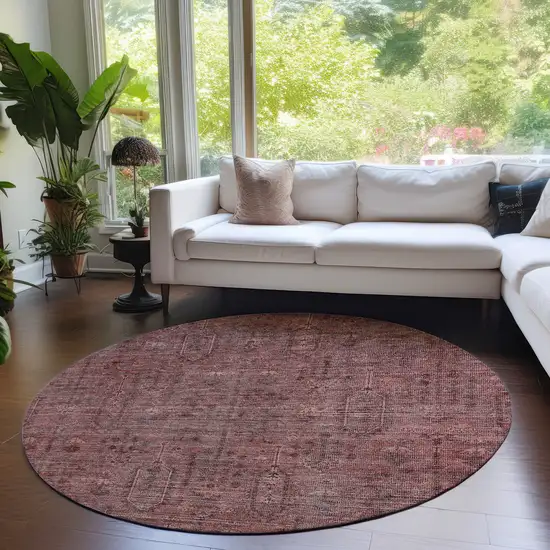 8' Orange And Copper Round Southwestern Washable Indoor Outdoor Area Rug Photo 7