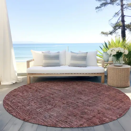 8' Orange And Copper Round Southwestern Washable Indoor Outdoor Area Rug Photo 6