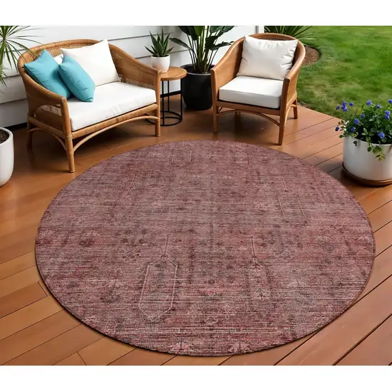 8' Orange And Copper Round Southwestern Washable Indoor Outdoor Area Rug Photo 1