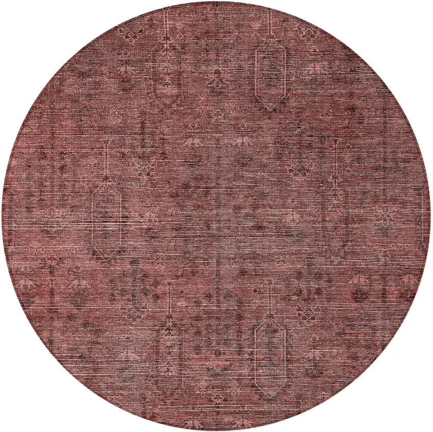 8' Orange And Copper Round Southwestern Washable Indoor Outdoor Area Rug Photo 5