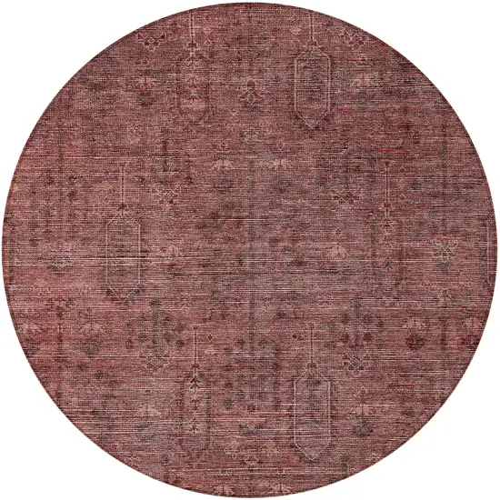 8' Orange And Copper Round Southwestern Washable Indoor Outdoor Area Rug Photo 5