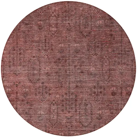 8' Orange And Copper Round Southwestern Washable Indoor Outdoor Area Rug Photo 5