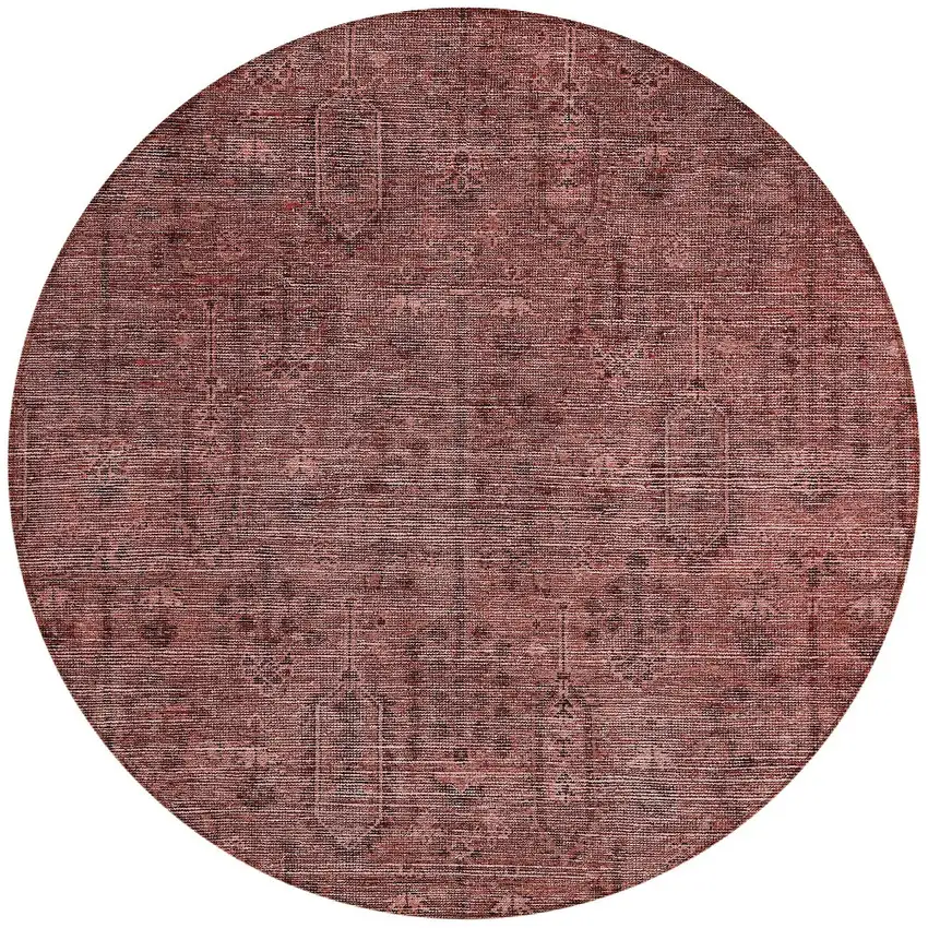 8' Orange And Copper Round Southwestern Washable Indoor Outdoor Area Rug Photo 4