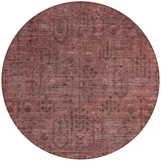 8' Orange And Copper Round Southwestern Washable Indoor Outdoor Area Rug Photo 4