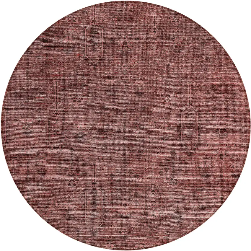 8' Orange And Copper Round Southwestern Washable Indoor Outdoor Area Rug Photo 2